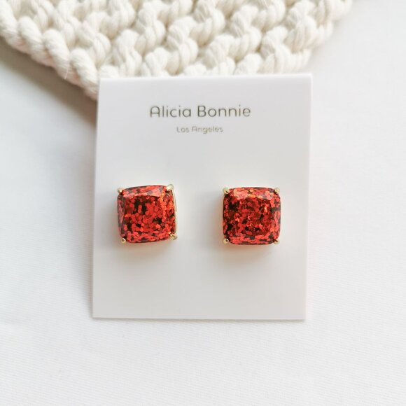 Alicia Bonnie Jewelry - Alicia Bonnie Sugarcube Red Red Glitter Earrings